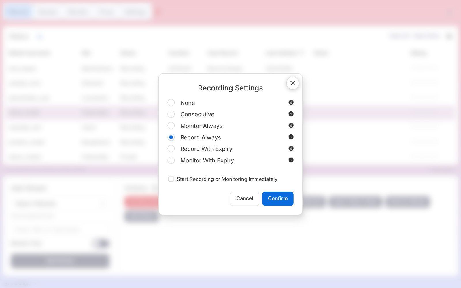 CaptureGem Recording Settings dialog with Record Always selected