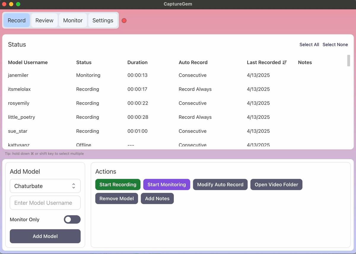 CaptureGem Screenshot - Recording Chaturbate with CaptureGem